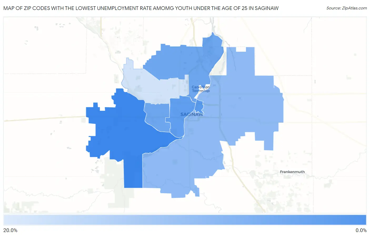 Zip Codes with the Lowest Unemployment Rate Amomg Youth Under the Age of 25 in Saginaw Map