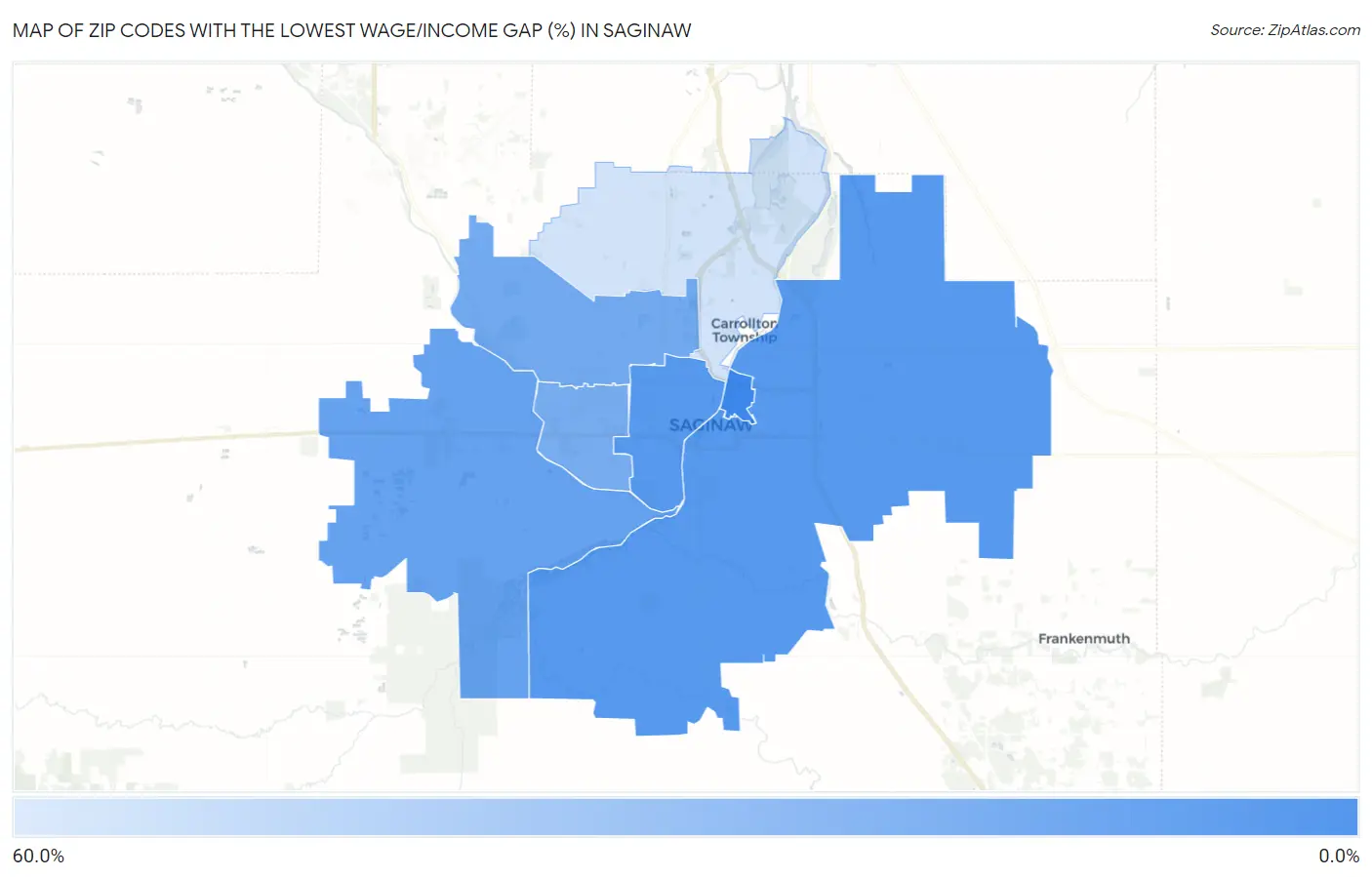 Zip Codes with the Lowest Wage/Income Gap (%) in Saginaw Map