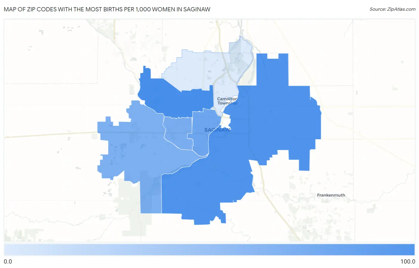 Zip Codes with the Most Births per 1,000 Women in Saginaw Map