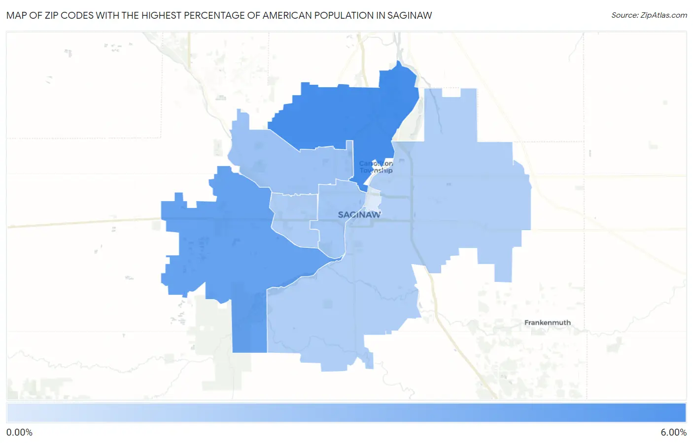 Zip Codes with the Highest Percentage of American Population in Saginaw Map