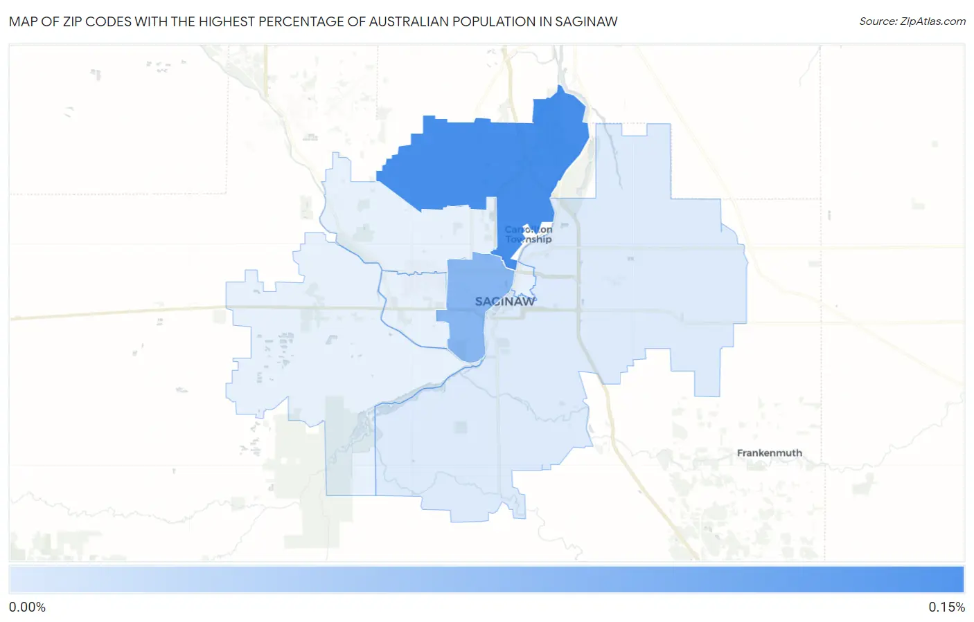 Zip Codes with the Highest Percentage of Australian Population in Saginaw Map