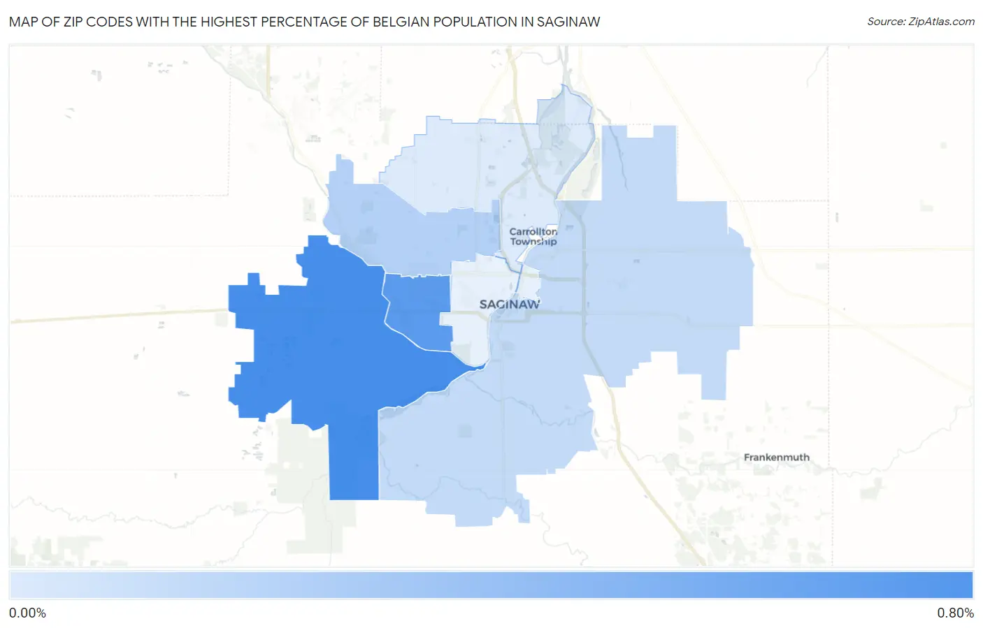 Zip Codes with the Highest Percentage of Belgian Population in Saginaw Map