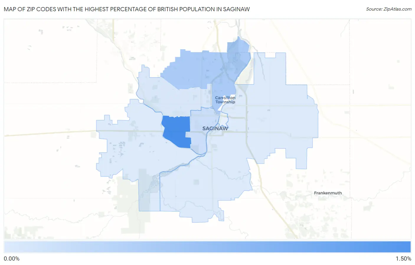Zip Codes with the Highest Percentage of British Population in Saginaw Map