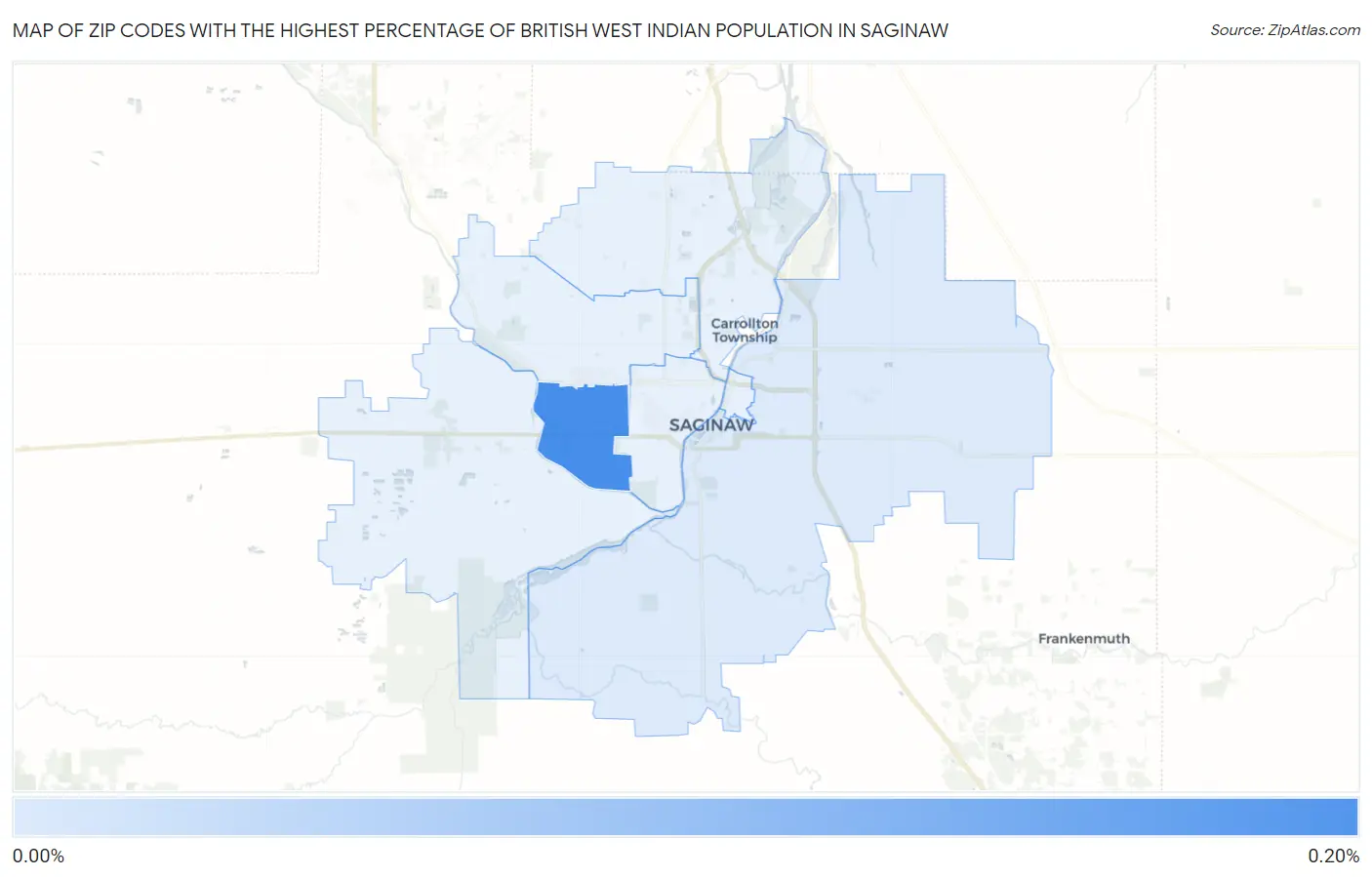 Zip Codes with the Highest Percentage of British West Indian Population in Saginaw Map