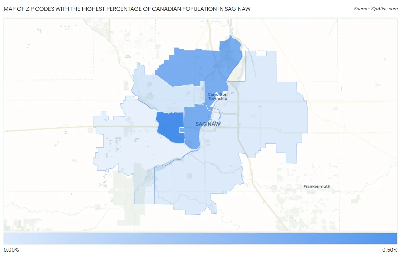 Zip Codes with the Highest Percentage of Canadian Population in Saginaw Map