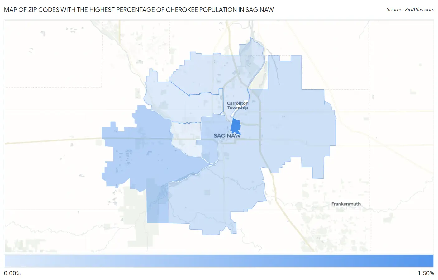 Zip Codes with the Highest Percentage of Cherokee Population in Saginaw Map