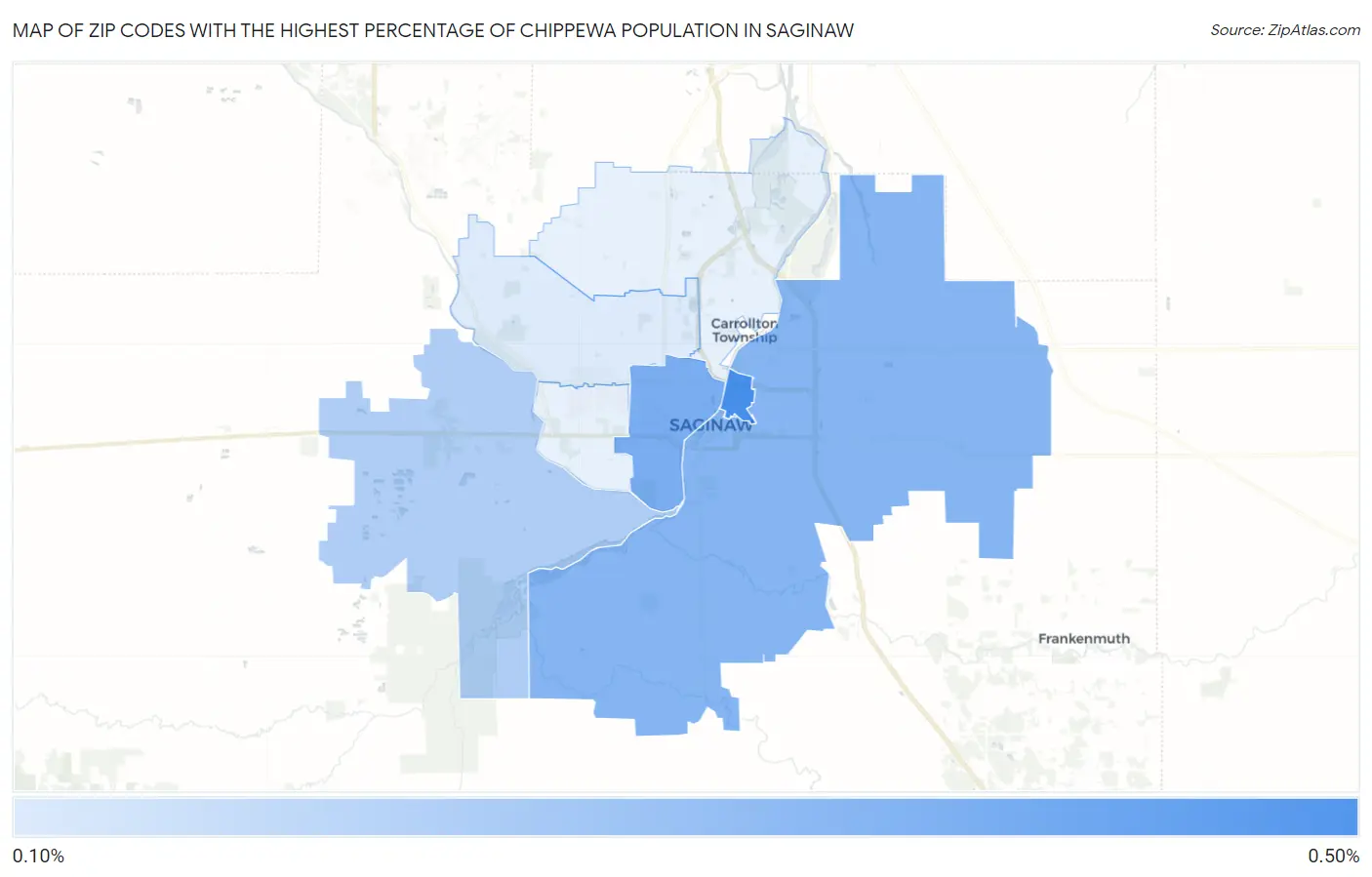 Zip Codes with the Highest Percentage of Chippewa Population in Saginaw Map