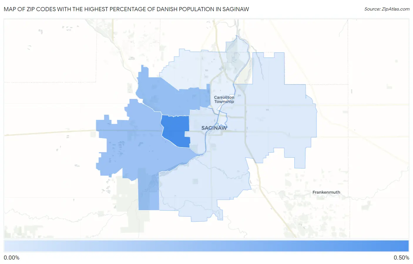 Zip Codes with the Highest Percentage of Danish Population in Saginaw Map