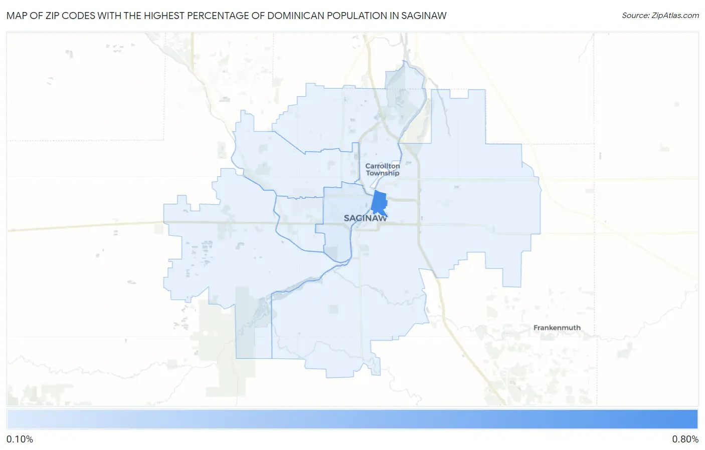 Zip Codes with the Highest Percentage of Dominican Population in Saginaw Map