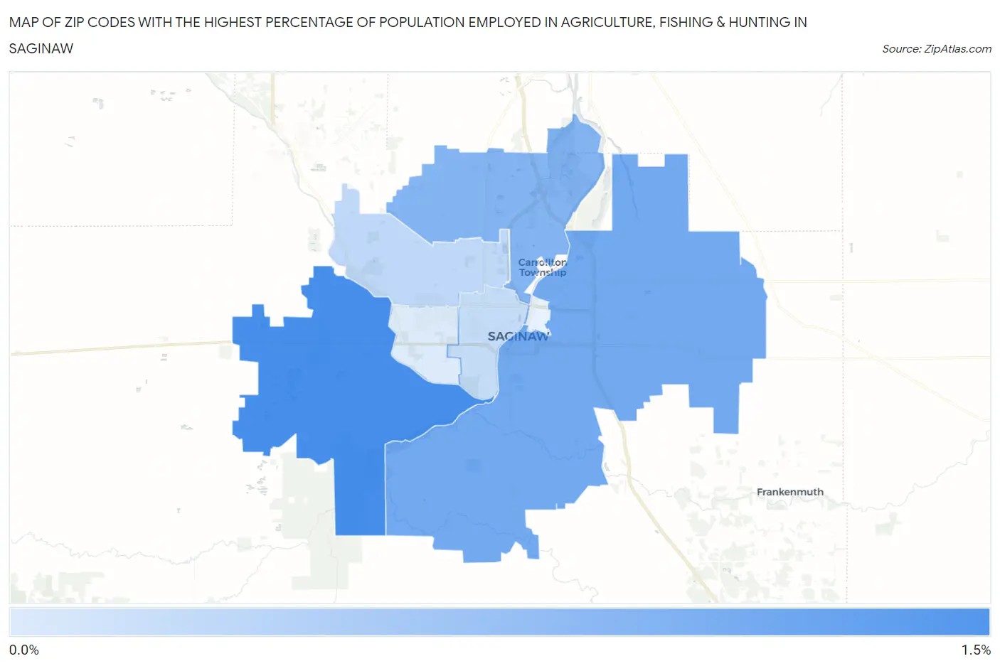 Zip Codes with the Highest Percentage of Population Employed in Agriculture, Fishing & Hunting in Saginaw Map