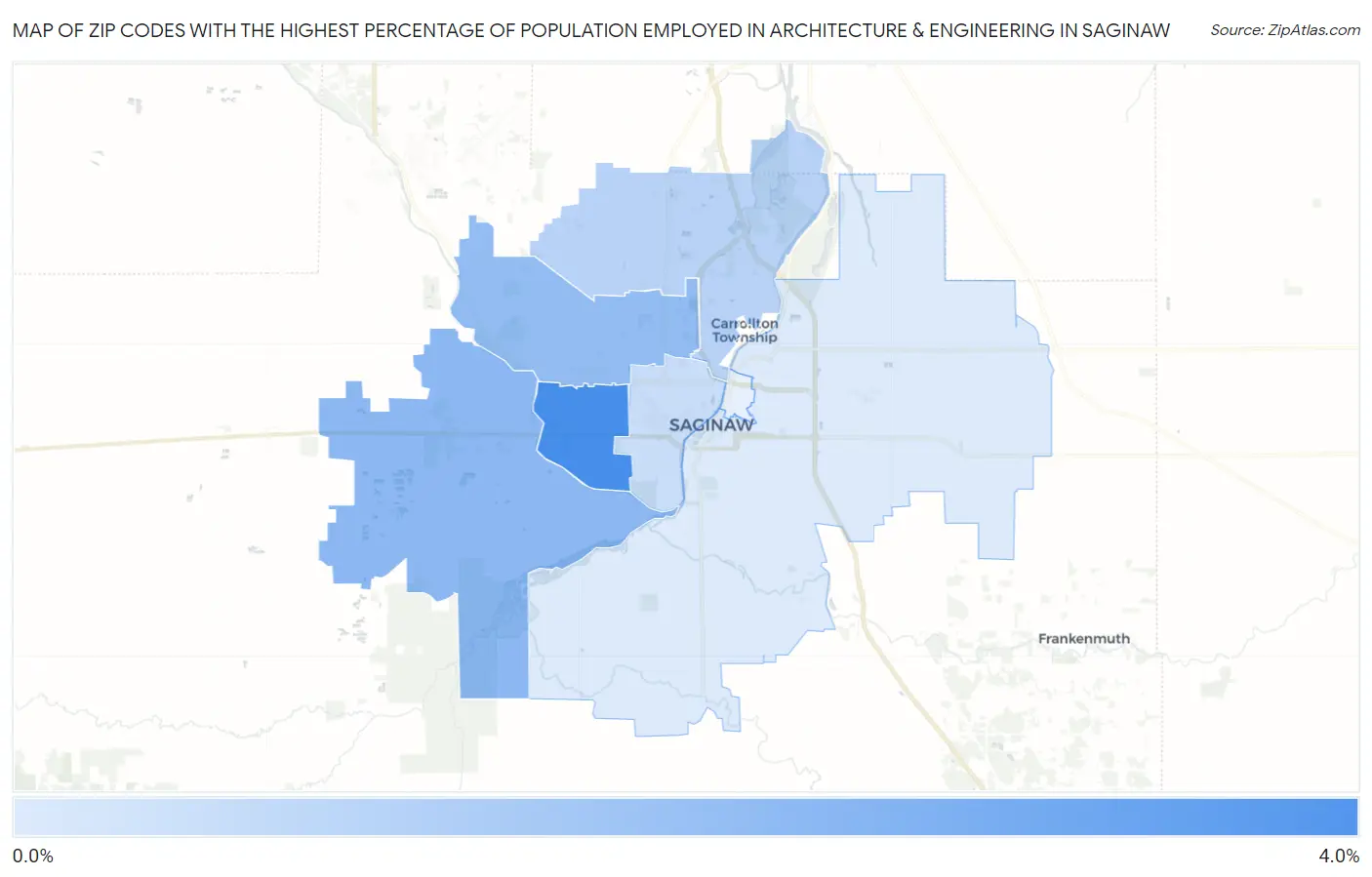 Zip Codes with the Highest Percentage of Population Employed in Architecture & Engineering in Saginaw Map