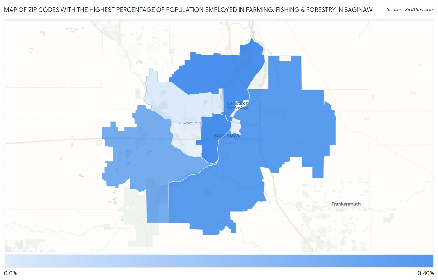 Zip Codes with the Highest Percentage of Population Employed in Farming, Fishing & Forestry in Saginaw Map
