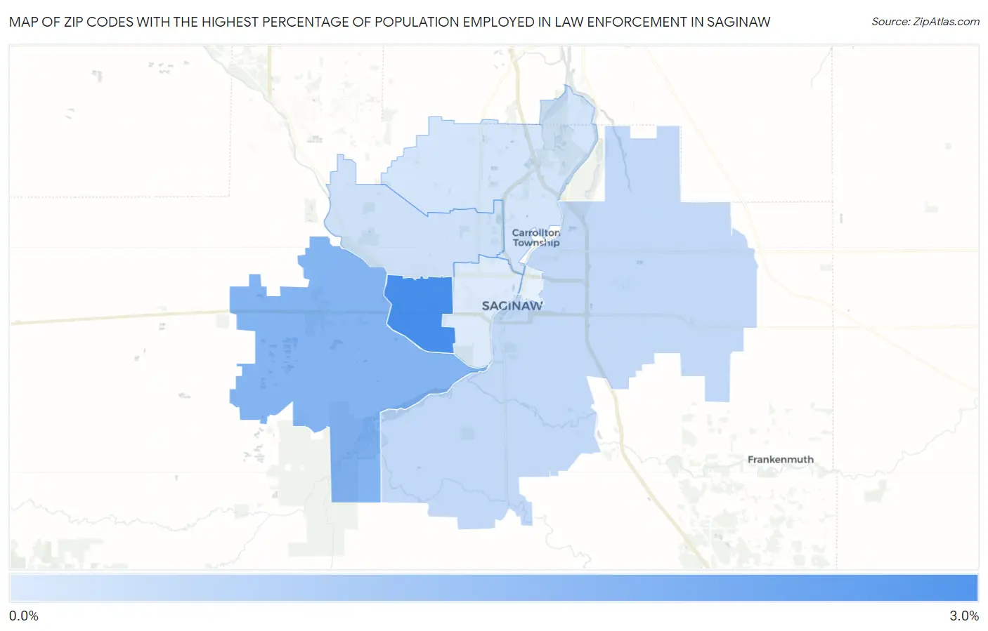 Zip Codes with the Highest Percentage of Population Employed in Law Enforcement in Saginaw Map