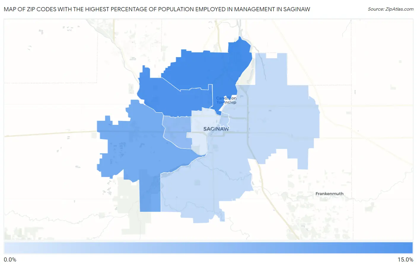 Zip Codes with the Highest Percentage of Population Employed in Management in Saginaw Map