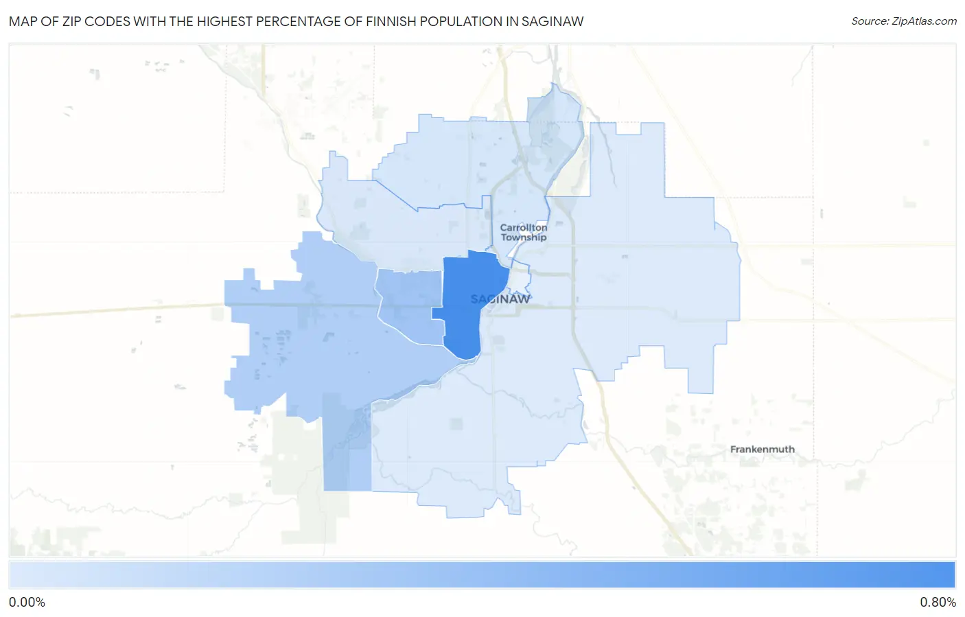 Zip Codes with the Highest Percentage of Finnish Population in Saginaw Map