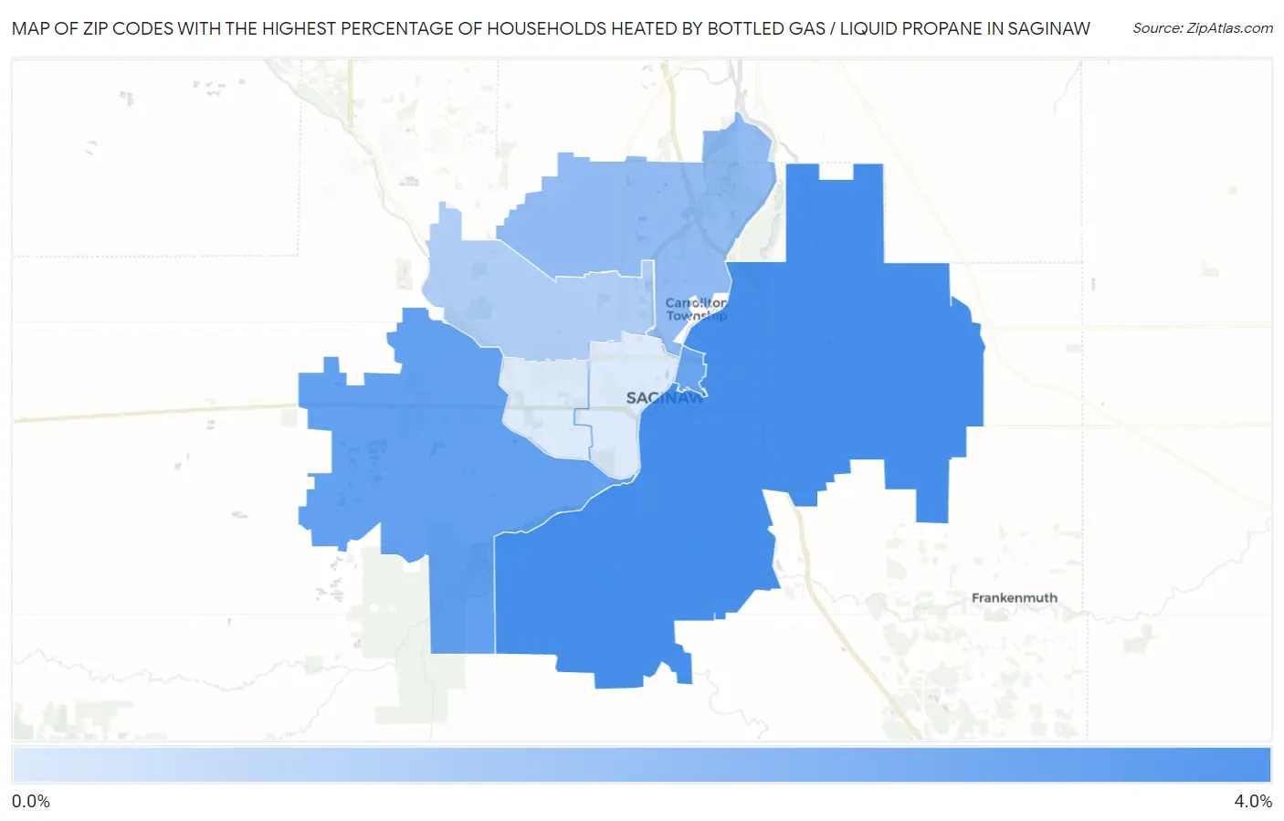 Zip Codes with the Highest Percentage of Households Heated by Bottled Gas / Liquid Propane in Saginaw Map