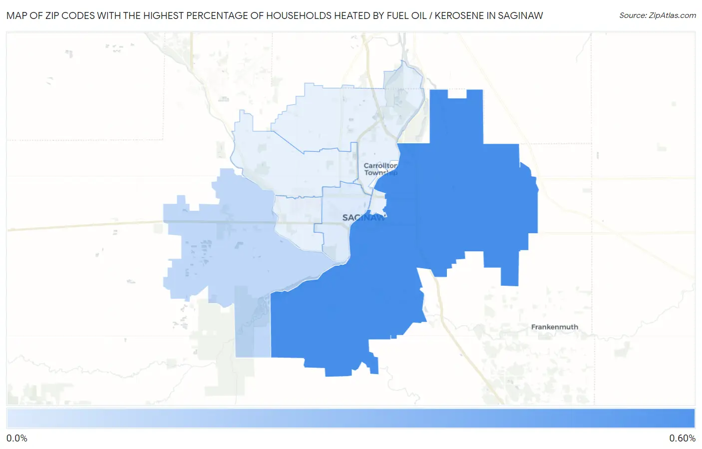 Zip Codes with the Highest Percentage of Households Heated by Fuel Oil / Kerosene in Saginaw Map