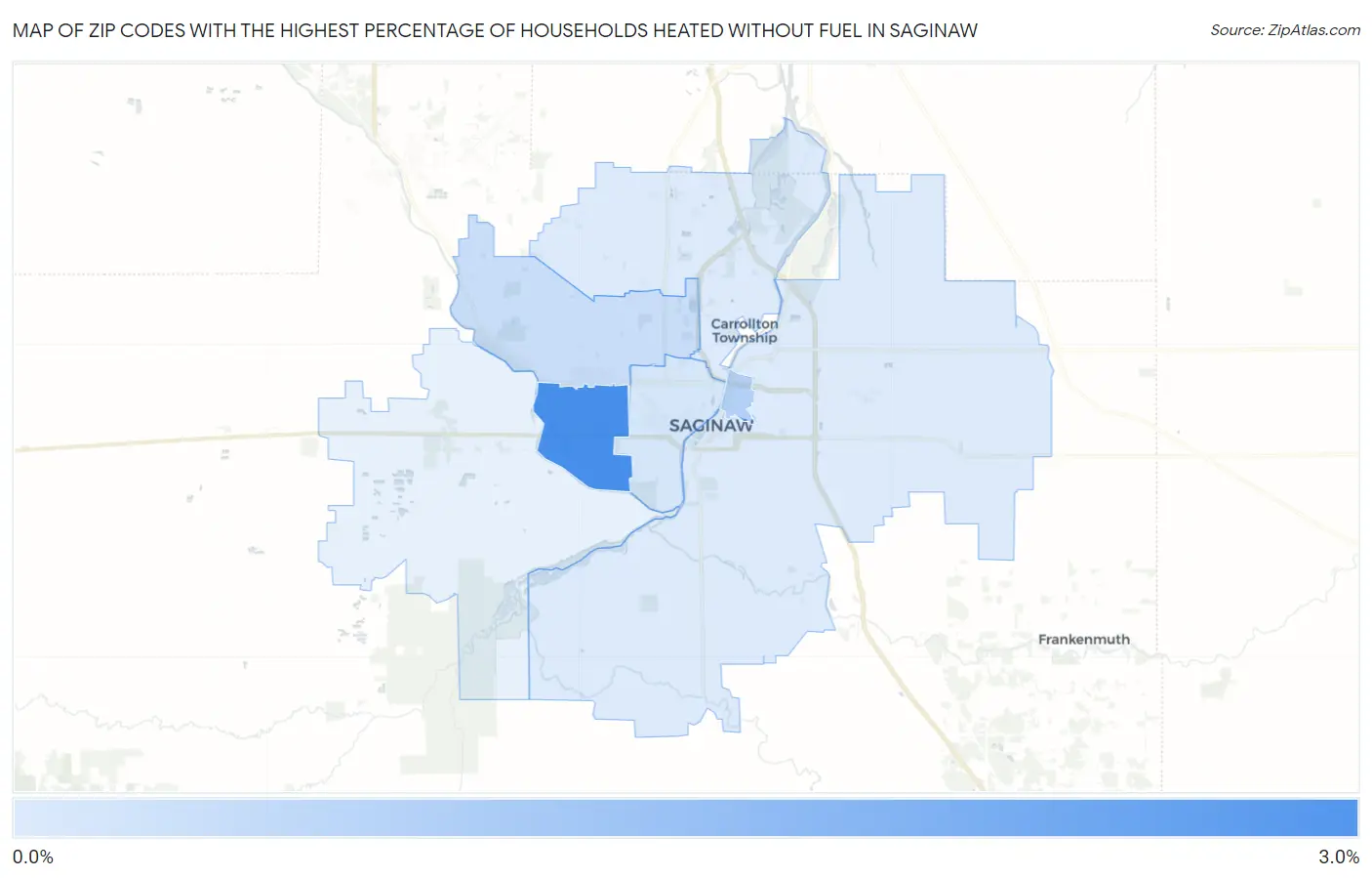 Zip Codes with the Highest Percentage of Households Heated without Fuel in Saginaw Map