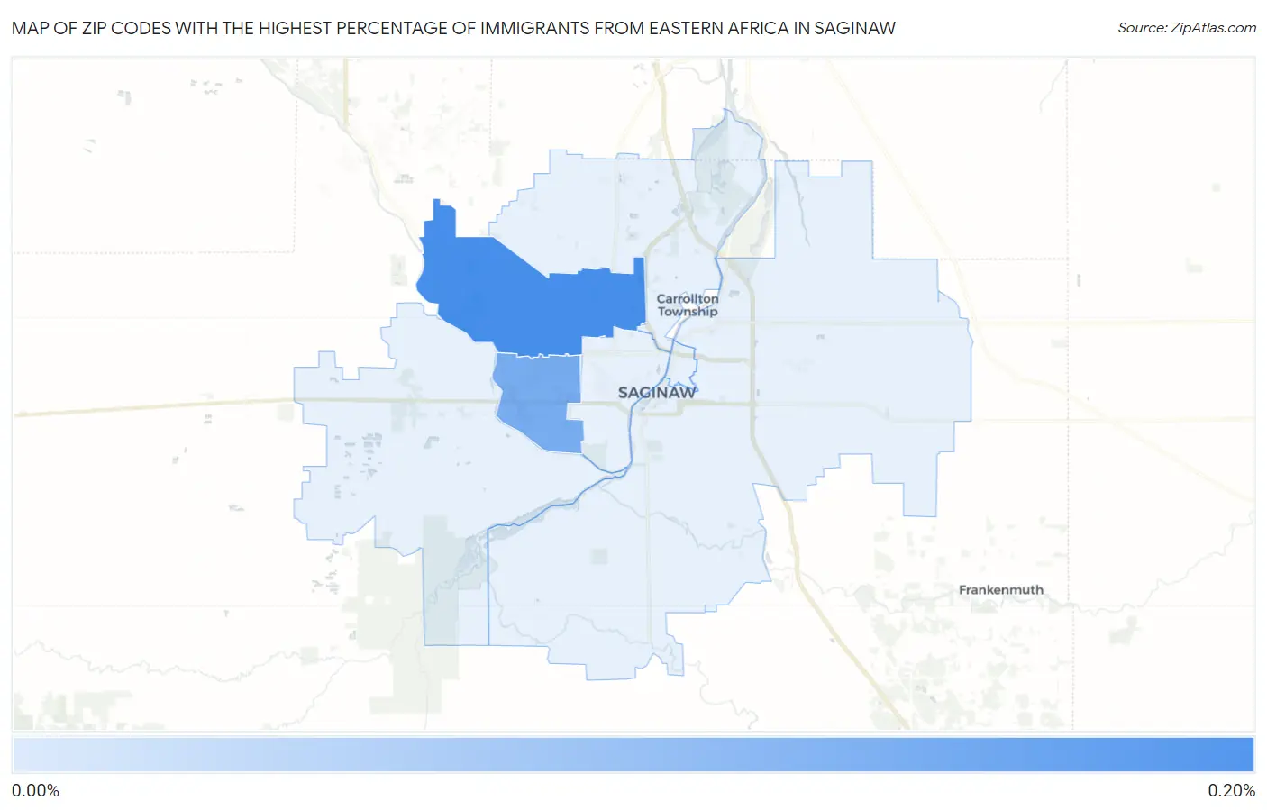 Zip Codes with the Highest Percentage of Immigrants from Eastern Africa in Saginaw Map