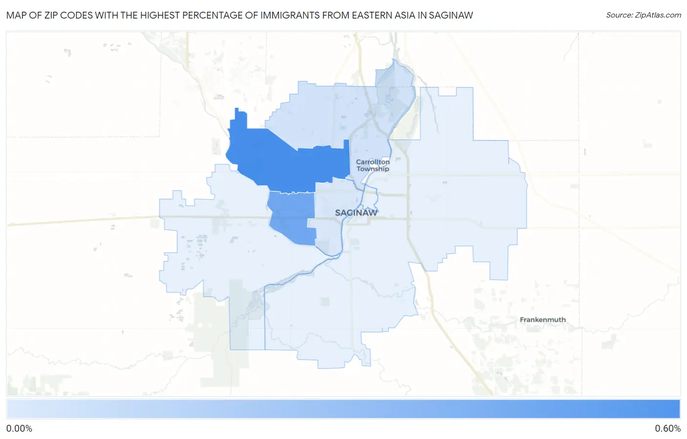 Zip Codes with the Highest Percentage of Immigrants from Eastern Asia in Saginaw Map