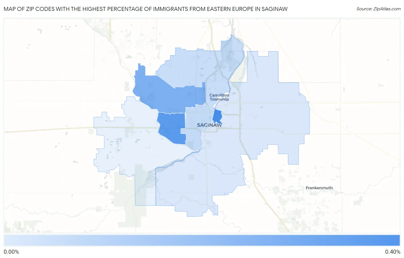 Zip Codes with the Highest Percentage of Immigrants from Eastern Europe in Saginaw Map