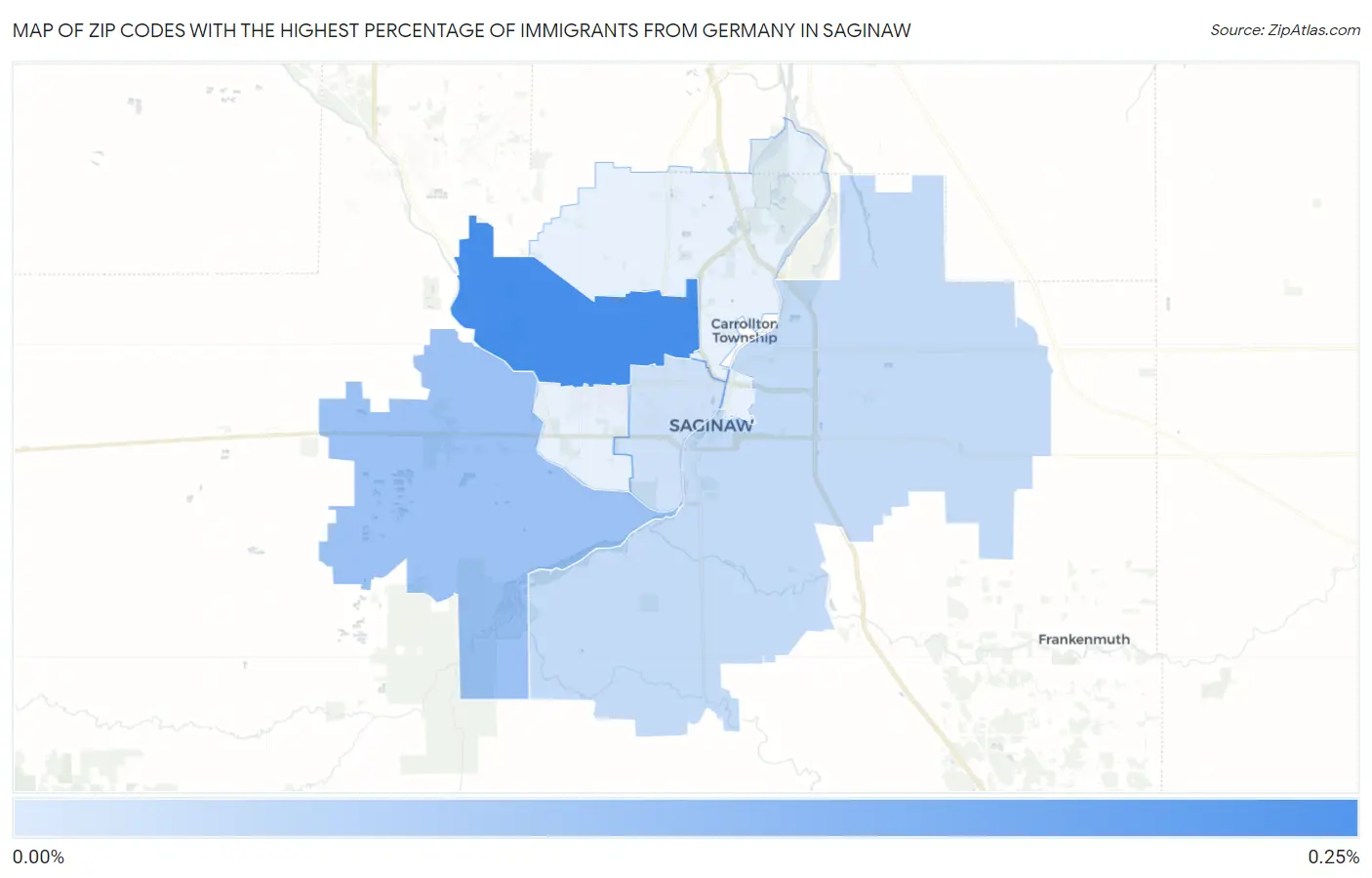 Zip Codes with the Highest Percentage of Immigrants from Germany in Saginaw Map