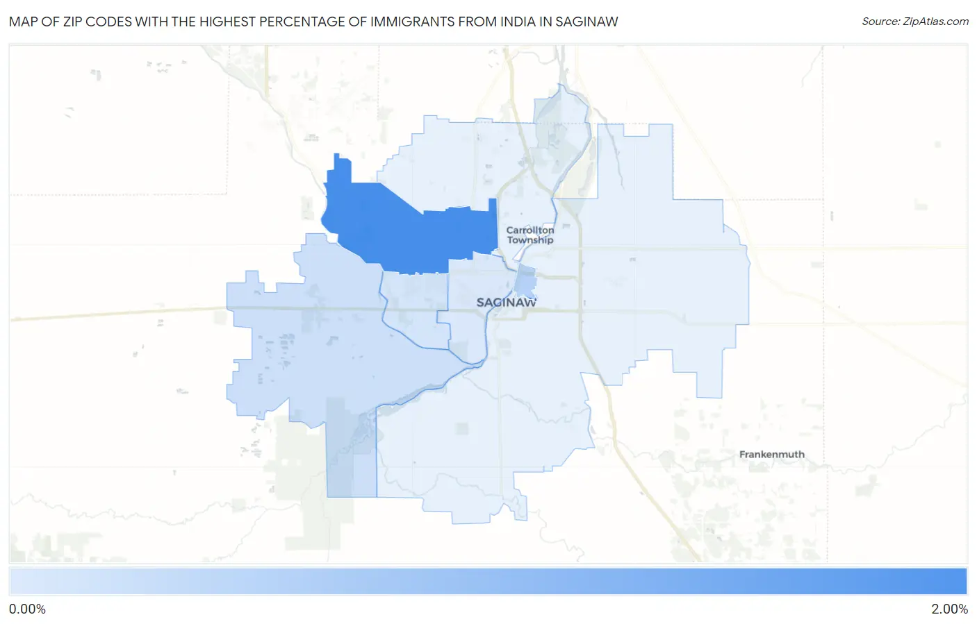 Zip Codes with the Highest Percentage of Immigrants from India in Saginaw Map