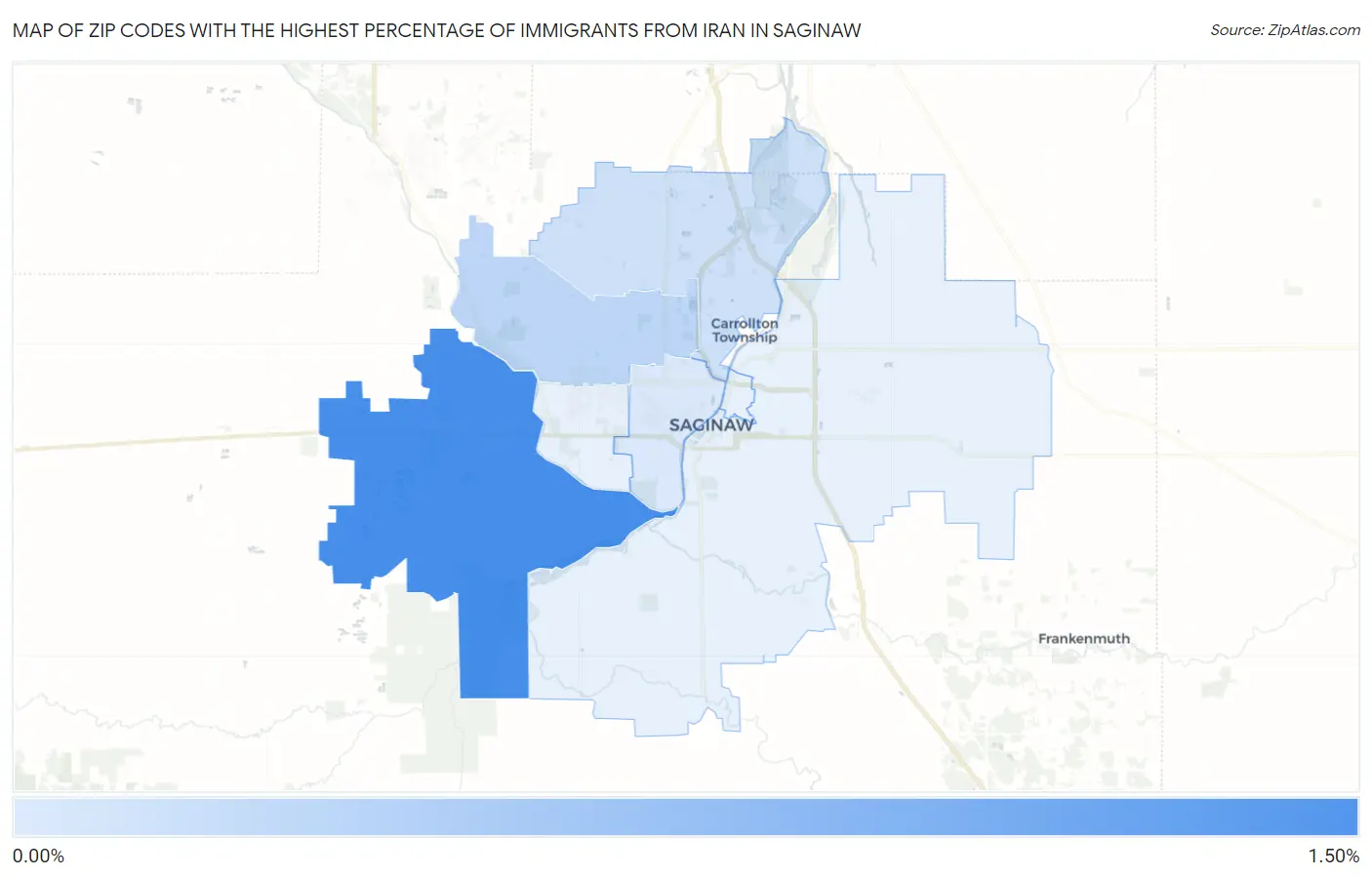 Zip Codes with the Highest Percentage of Immigrants from Iran in Saginaw Map