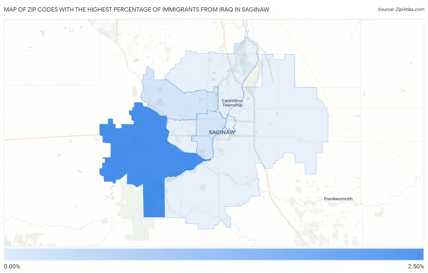 Zip Codes with the Highest Percentage of Immigrants from Iraq in Saginaw Map