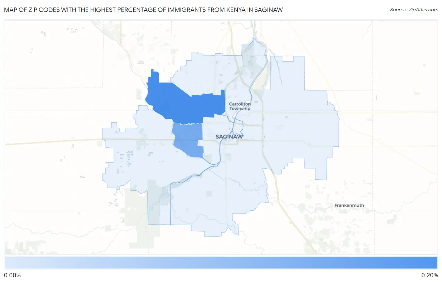 Zip Codes with the Highest Percentage of Immigrants from Kenya in Saginaw Map