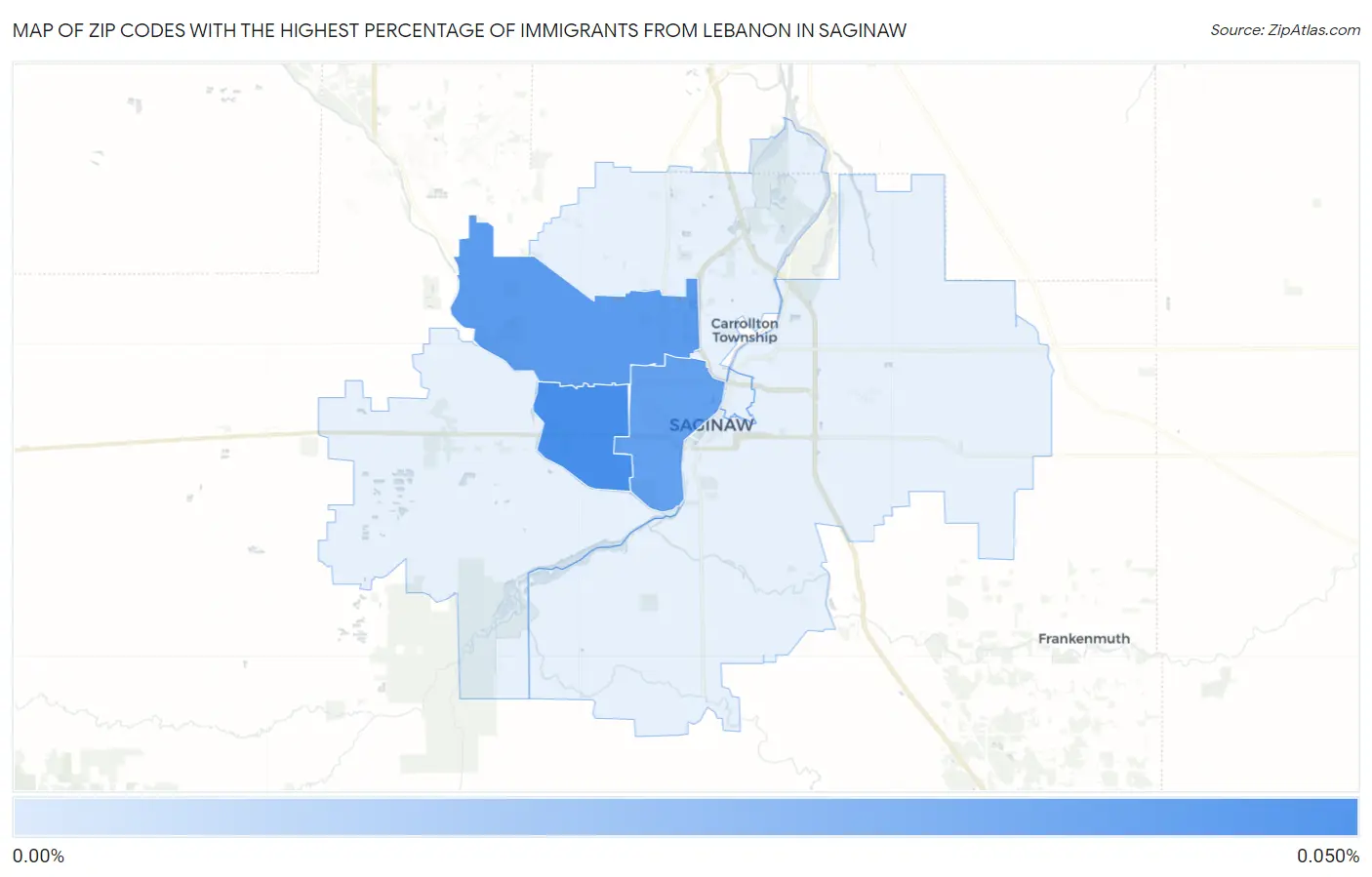 Zip Codes with the Highest Percentage of Immigrants from Lebanon in Saginaw Map