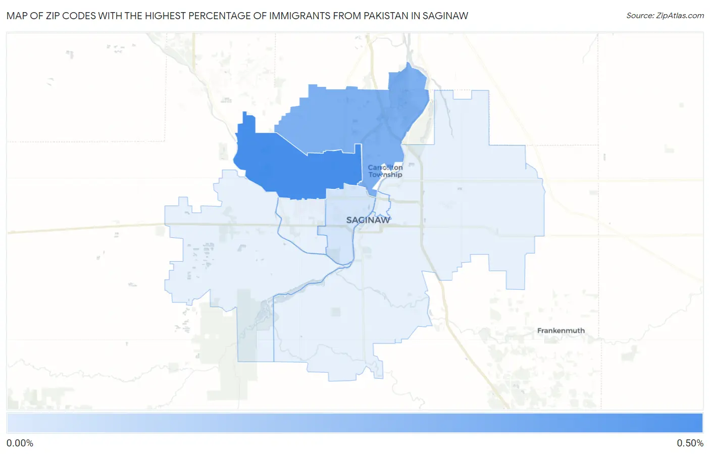 Zip Codes with the Highest Percentage of Immigrants from Pakistan in Saginaw Map