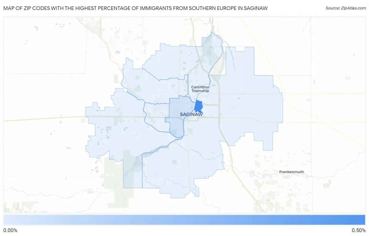 Zip Codes with the Highest Percentage of Immigrants from Southern Europe in Saginaw Map