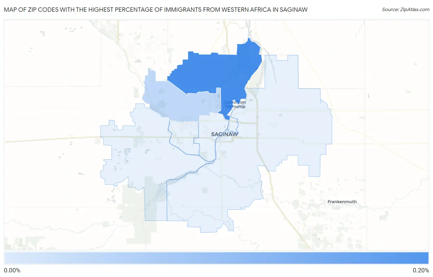 Zip Codes with the Highest Percentage of Immigrants from Western Africa in Saginaw Map
