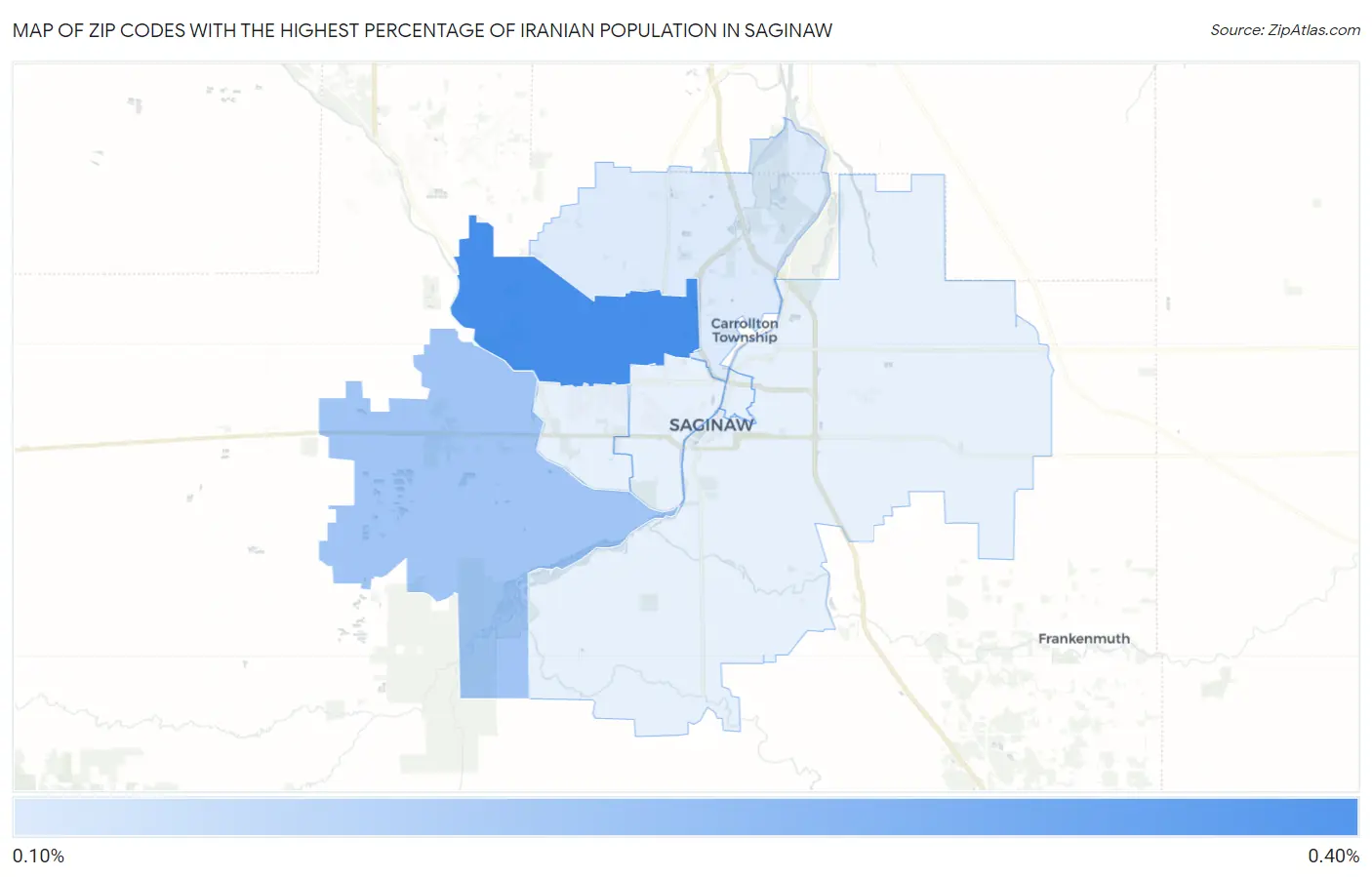 Zip Codes with the Highest Percentage of Iranian Population in Saginaw Map