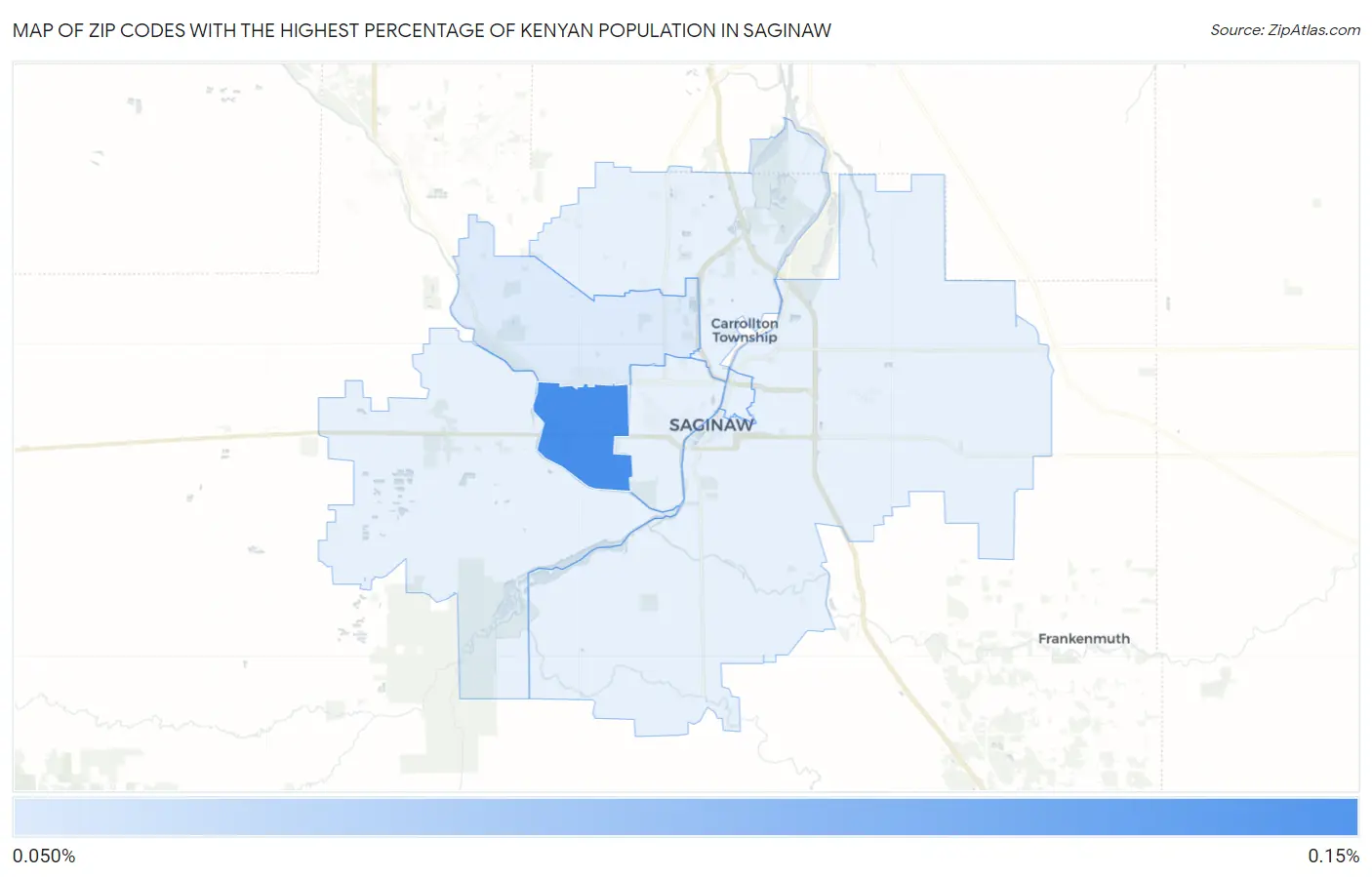 Zip Codes with the Highest Percentage of Kenyan Population in Saginaw Map