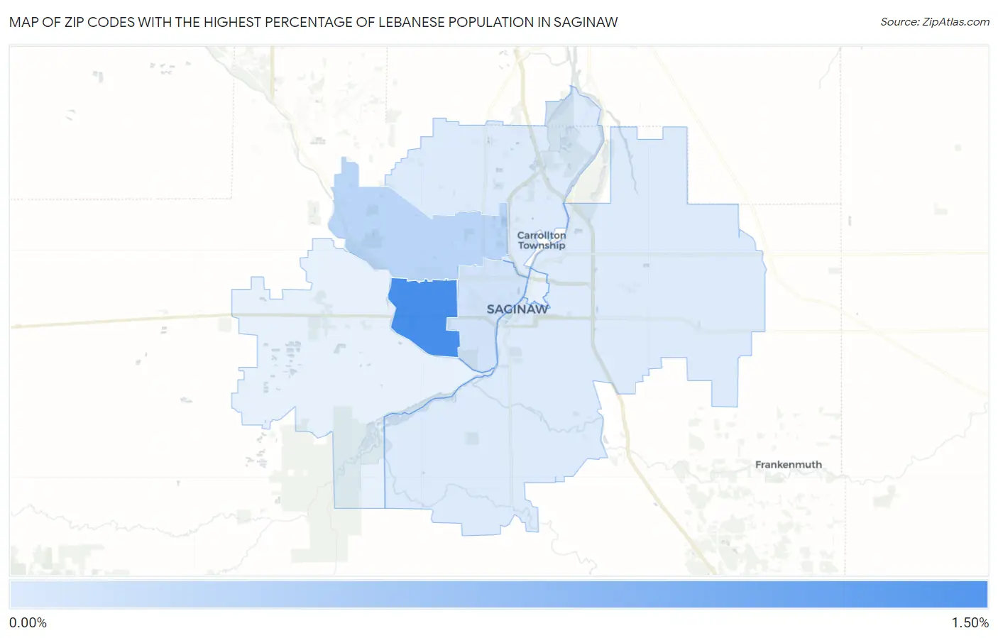 Zip Codes with the Highest Percentage of Lebanese Population in Saginaw Map