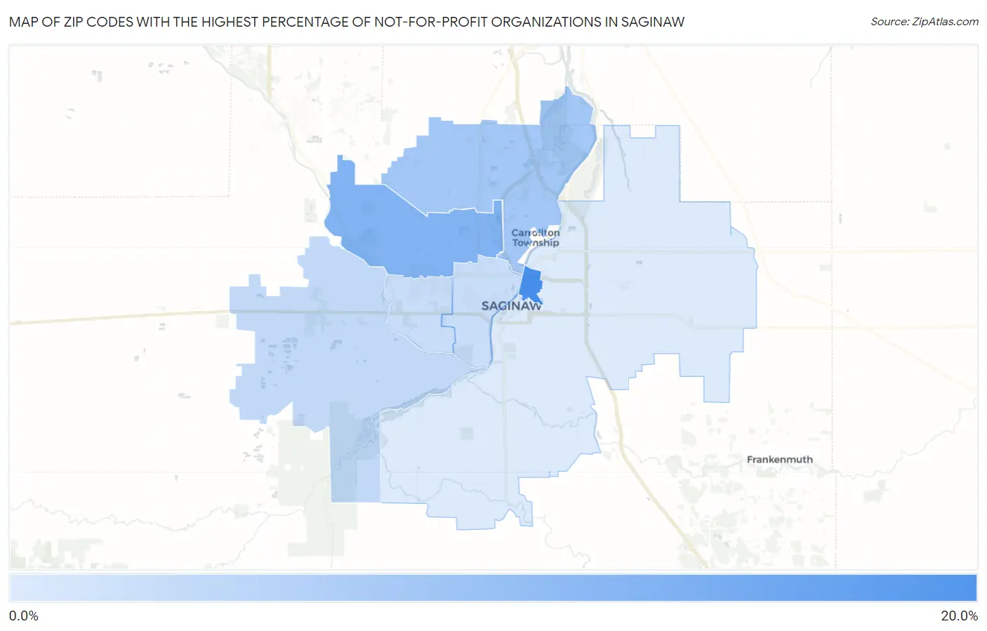 Zip Codes with the Highest Percentage of Not-for-profit Organizations in Saginaw Map