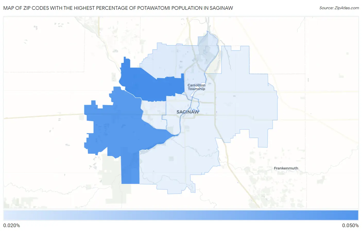 Zip Codes with the Highest Percentage of Potawatomi Population in Saginaw Map