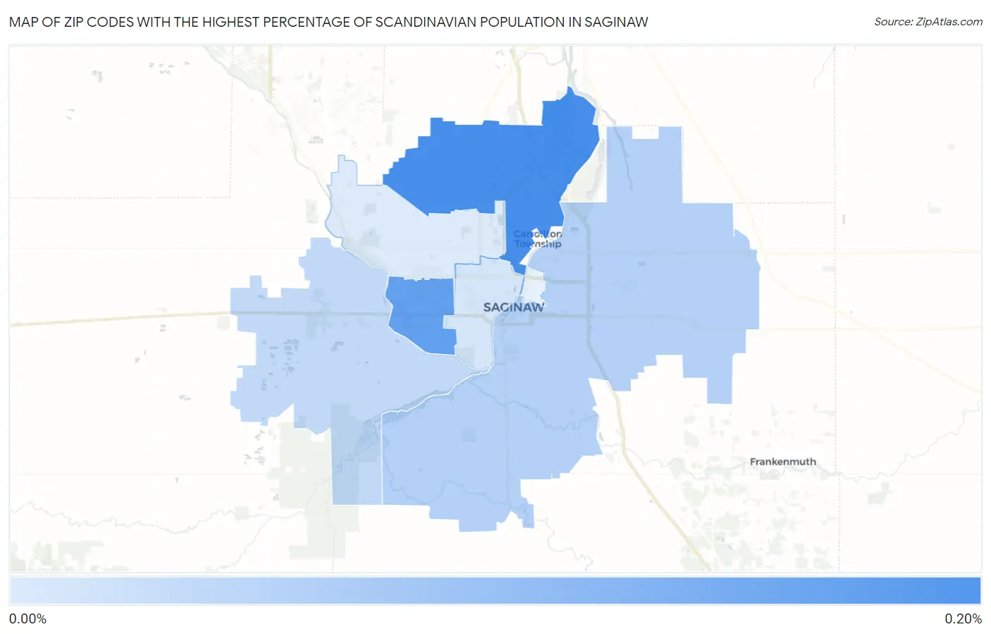 Zip Codes with the Highest Percentage of Scandinavian Population in Saginaw Map
