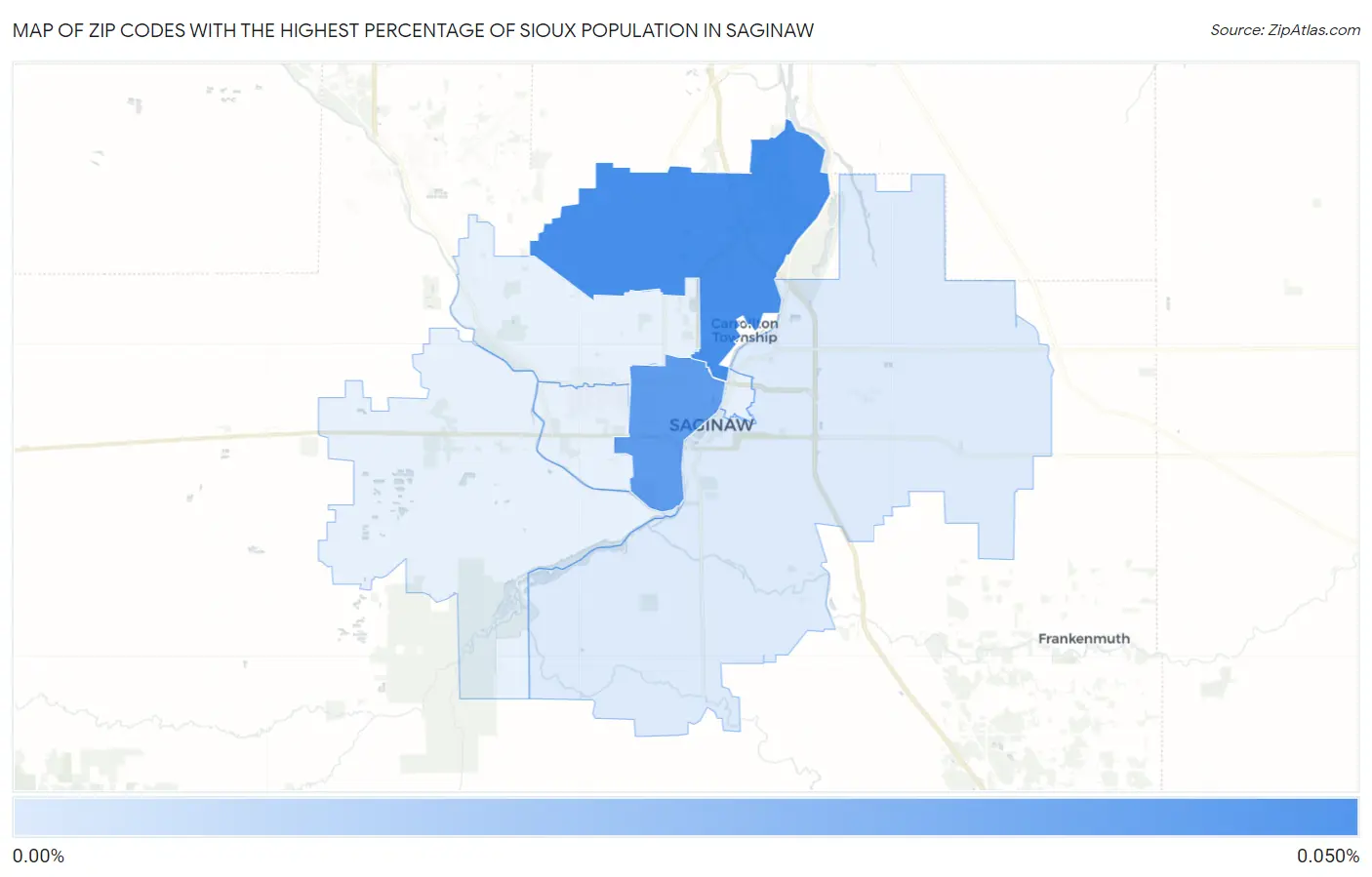 Zip Codes with the Highest Percentage of Sioux Population in Saginaw Map