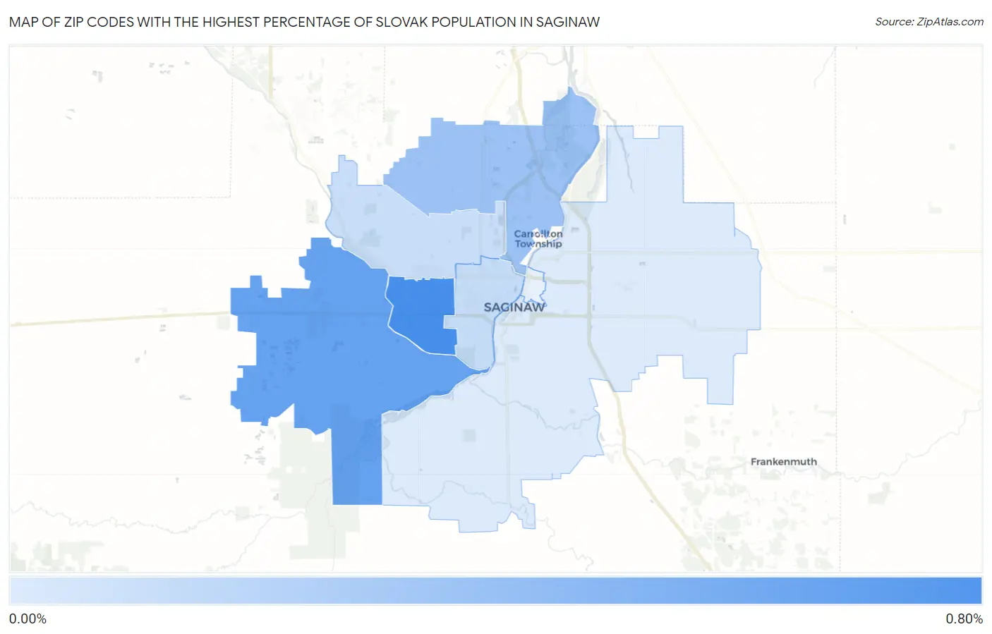 Zip Codes with the Highest Percentage of Slovak Population in Saginaw Map