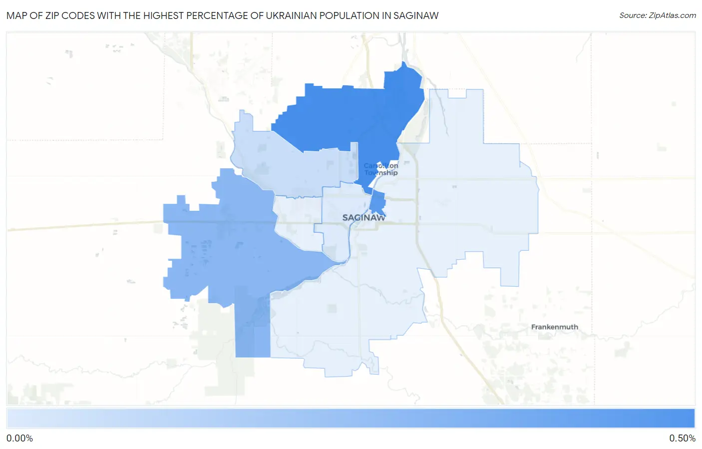 Zip Codes with the Highest Percentage of Ukrainian Population in Saginaw Map