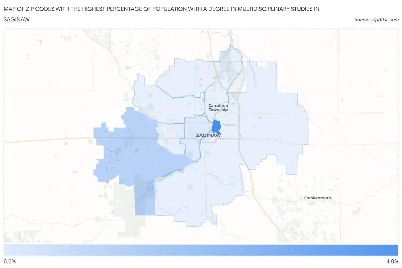 Zip Codes with the Highest Percentage of Population with a Degree in Multidisciplinary Studies in Saginaw Map