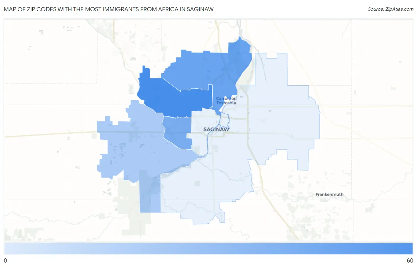 Zip Codes with the Most Immigrants from Africa in Saginaw Map