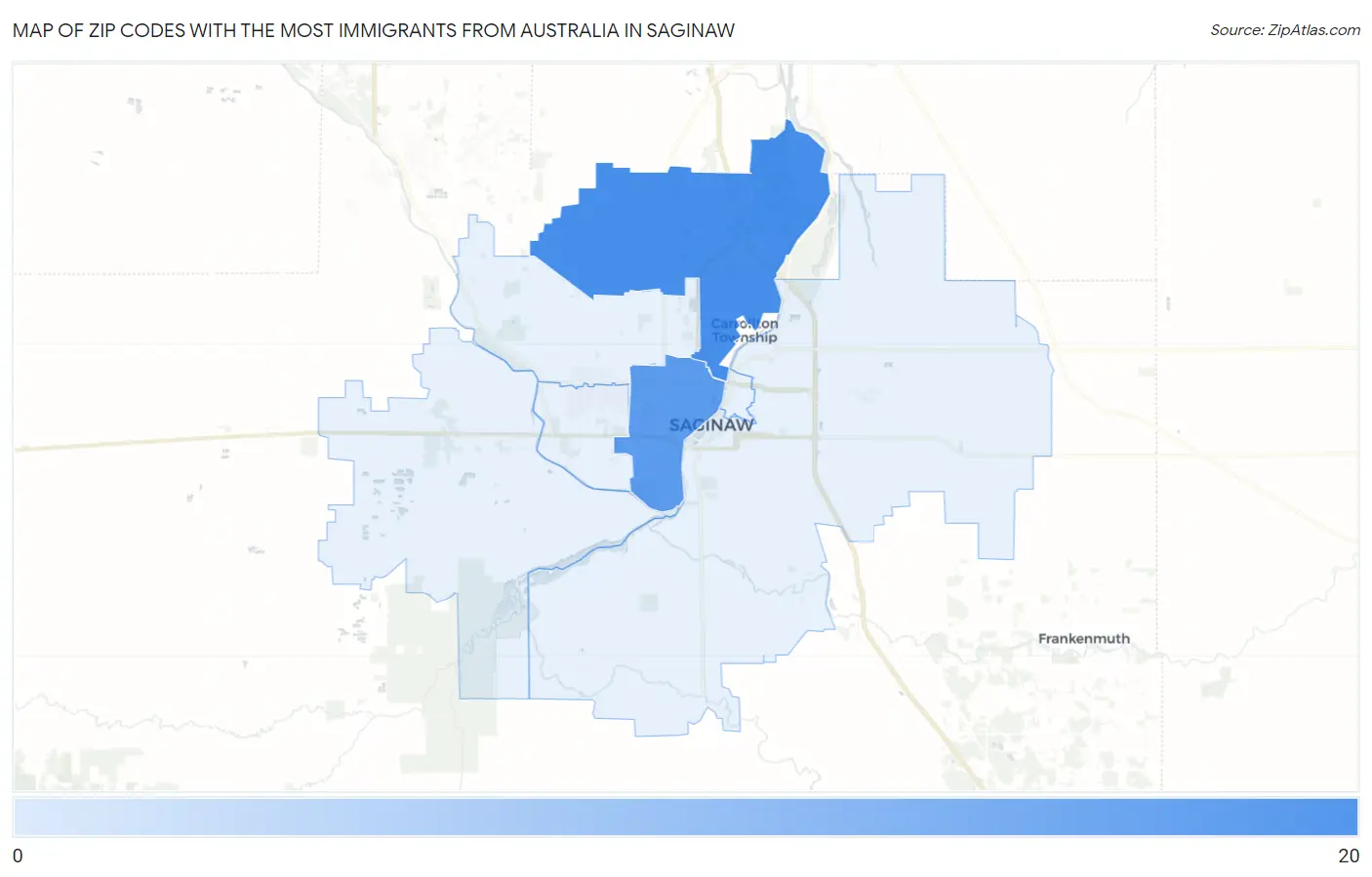 Zip Codes with the Most Immigrants from Australia in Saginaw Map