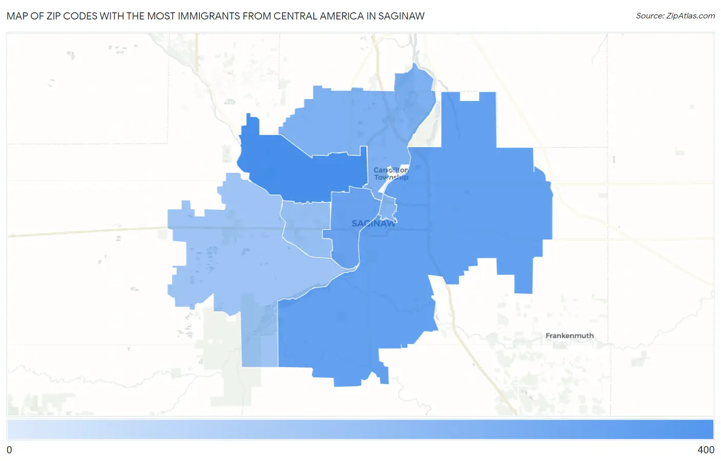 Zip Codes with the Most Immigrants from Central America in Saginaw Map