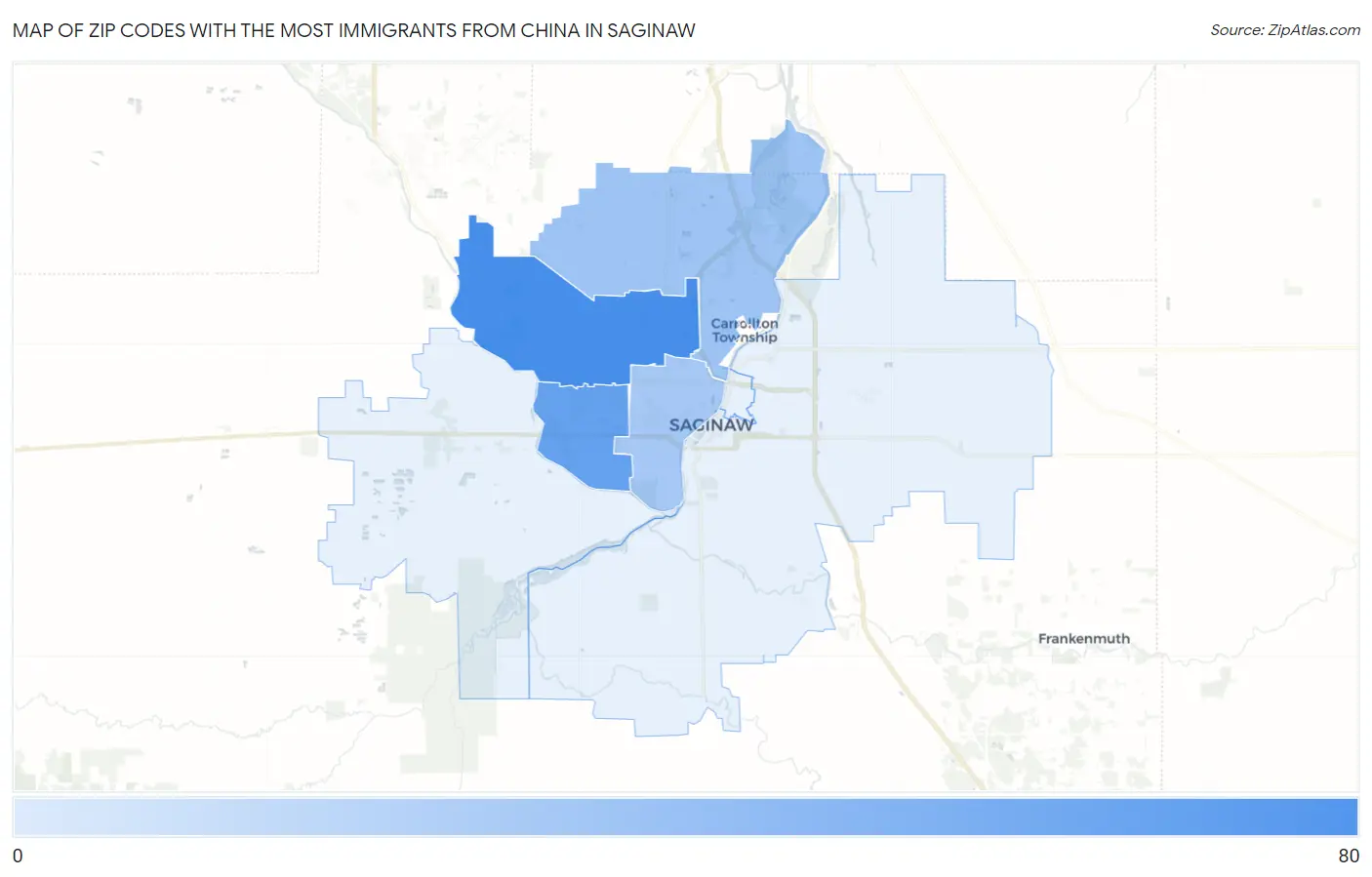 Zip Codes with the Most Immigrants from China in Saginaw Map