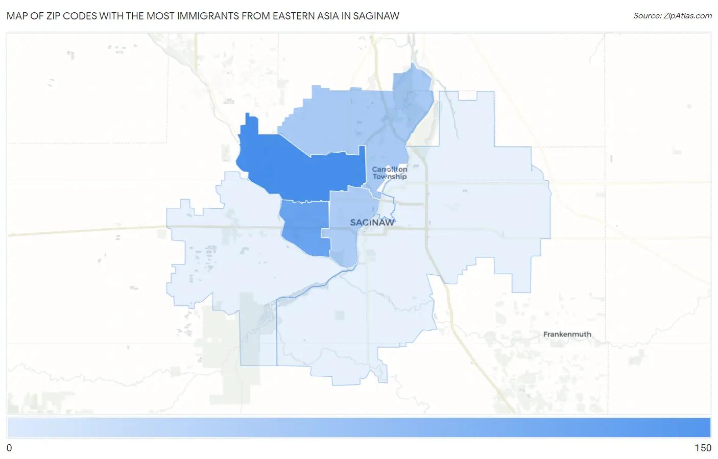 Zip Codes with the Most Immigrants from Eastern Asia in Saginaw Map