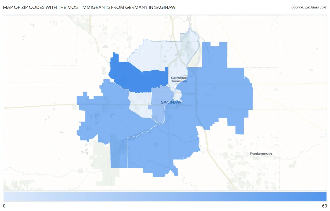 Zip Codes with the Most Immigrants from Germany in Saginaw Map
